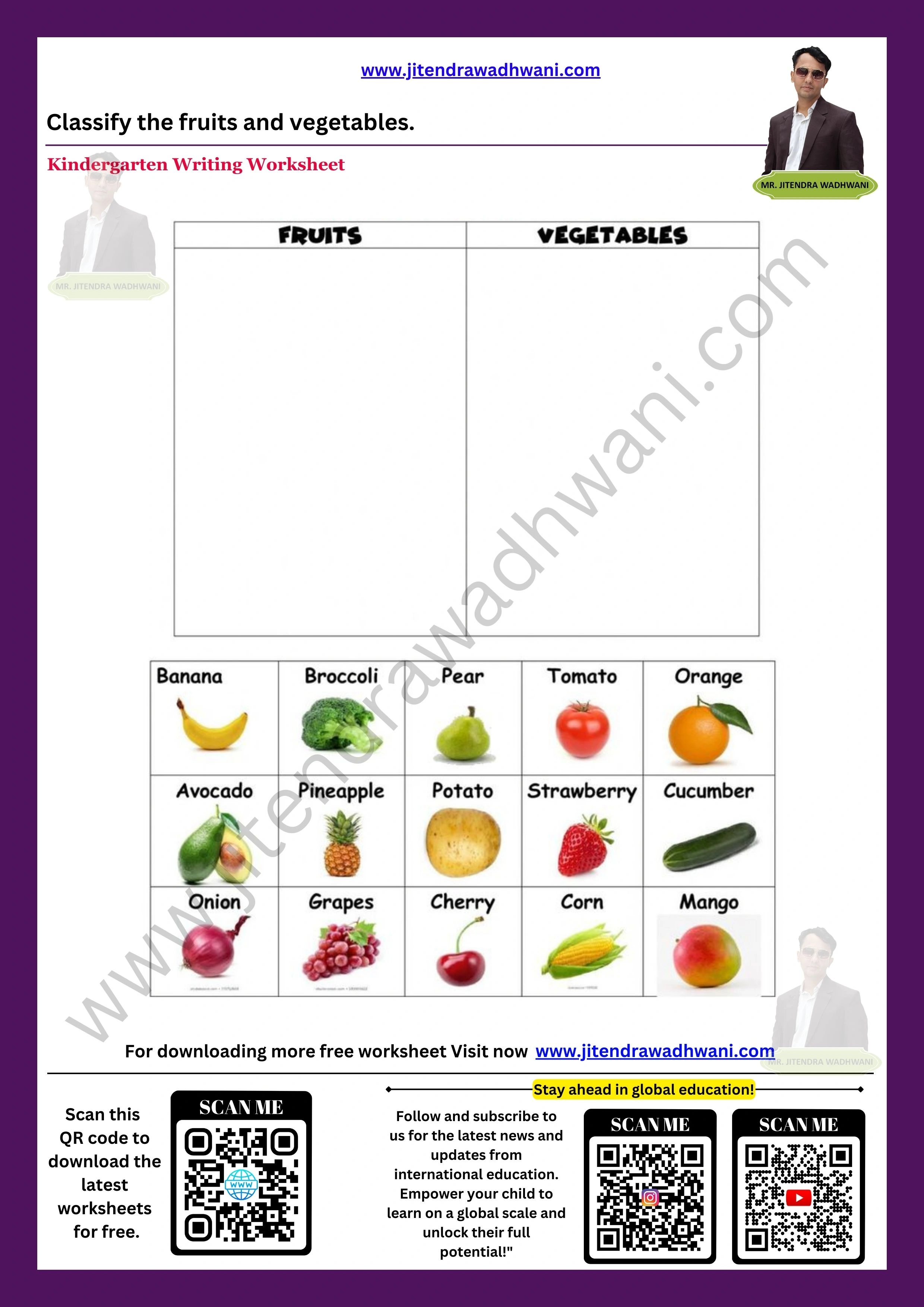 English Fruit and Vegetable Classification Worksheet