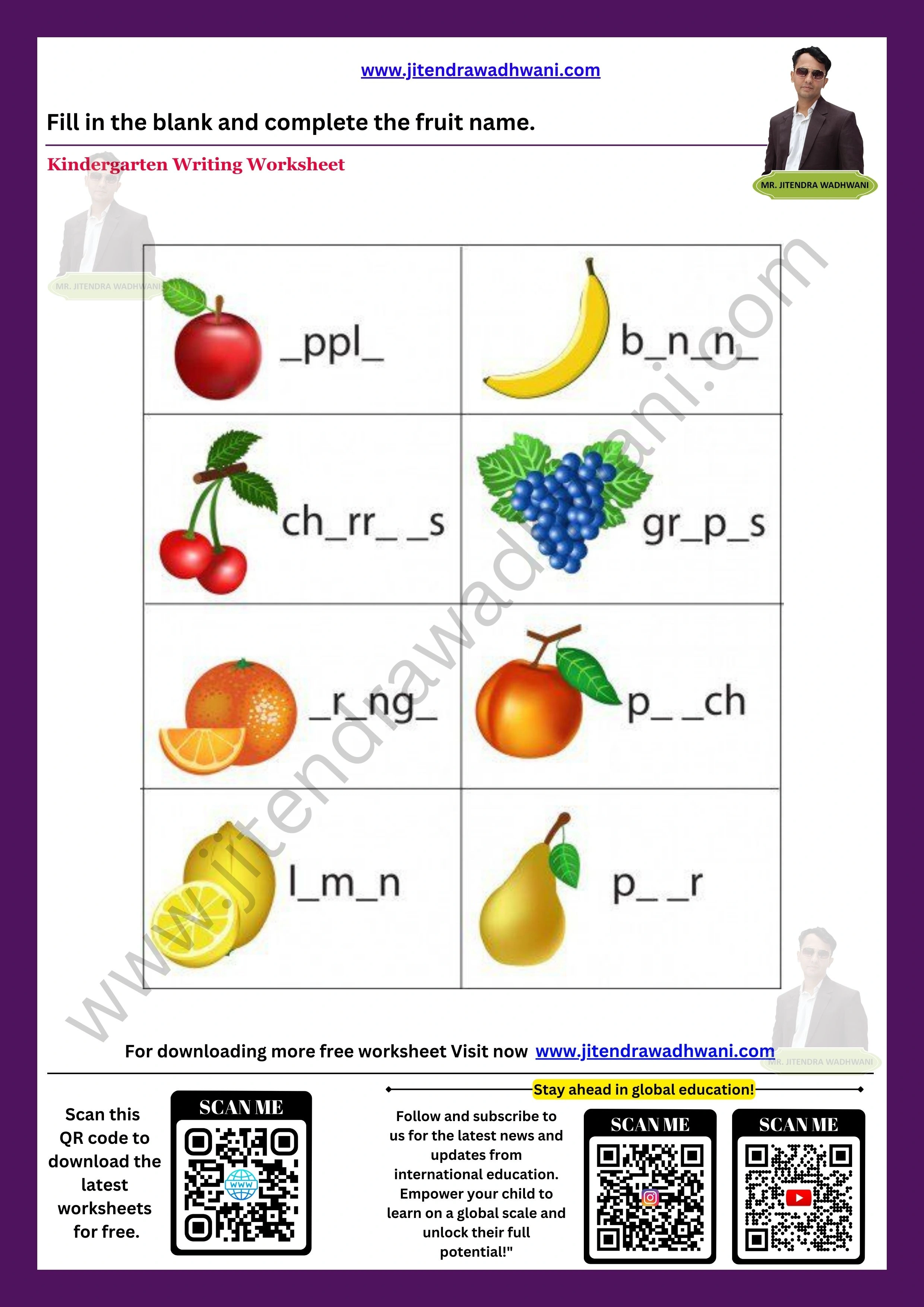 English Fruit Names Worksheet 2