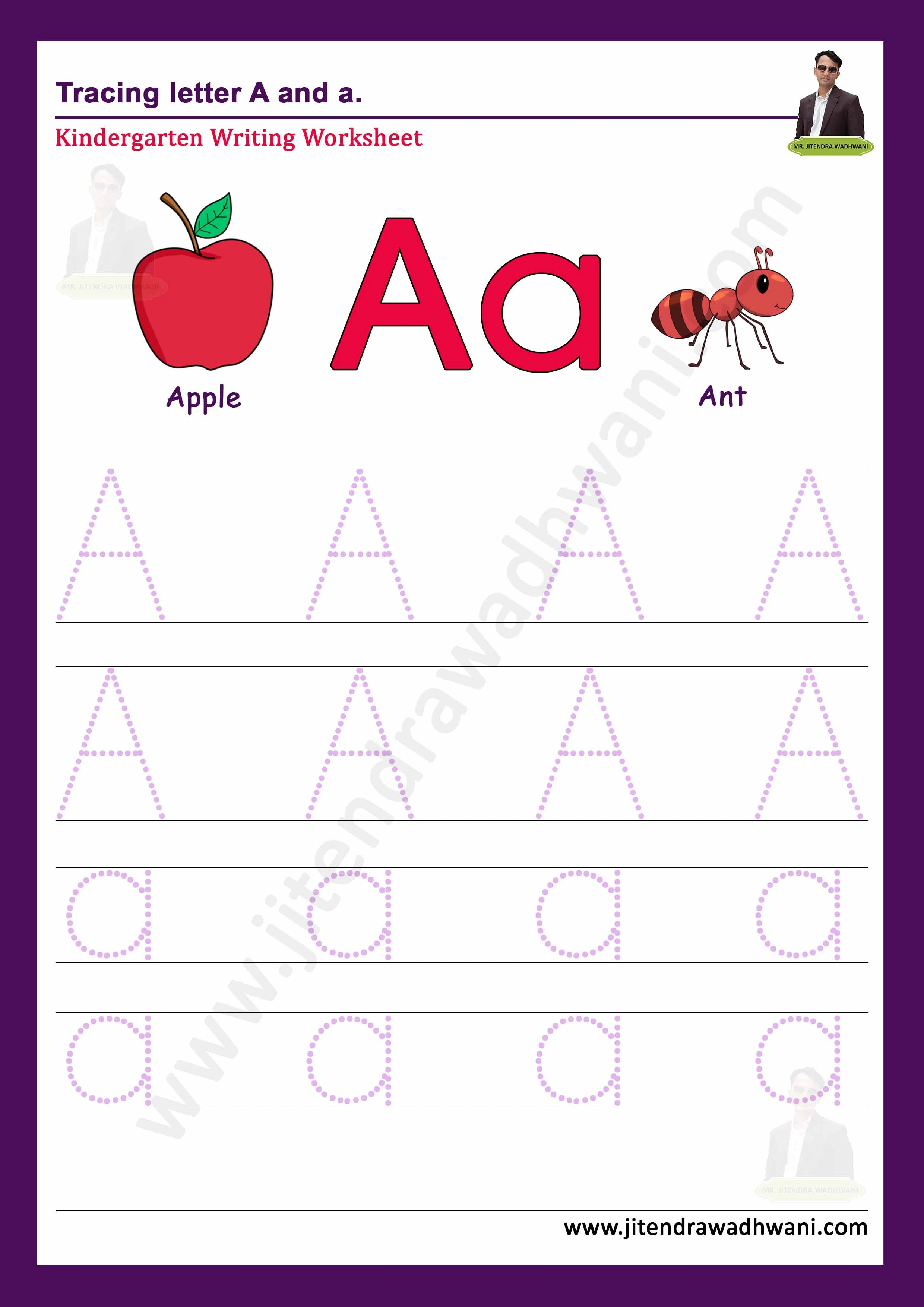 English letter A Tracing Worksheet