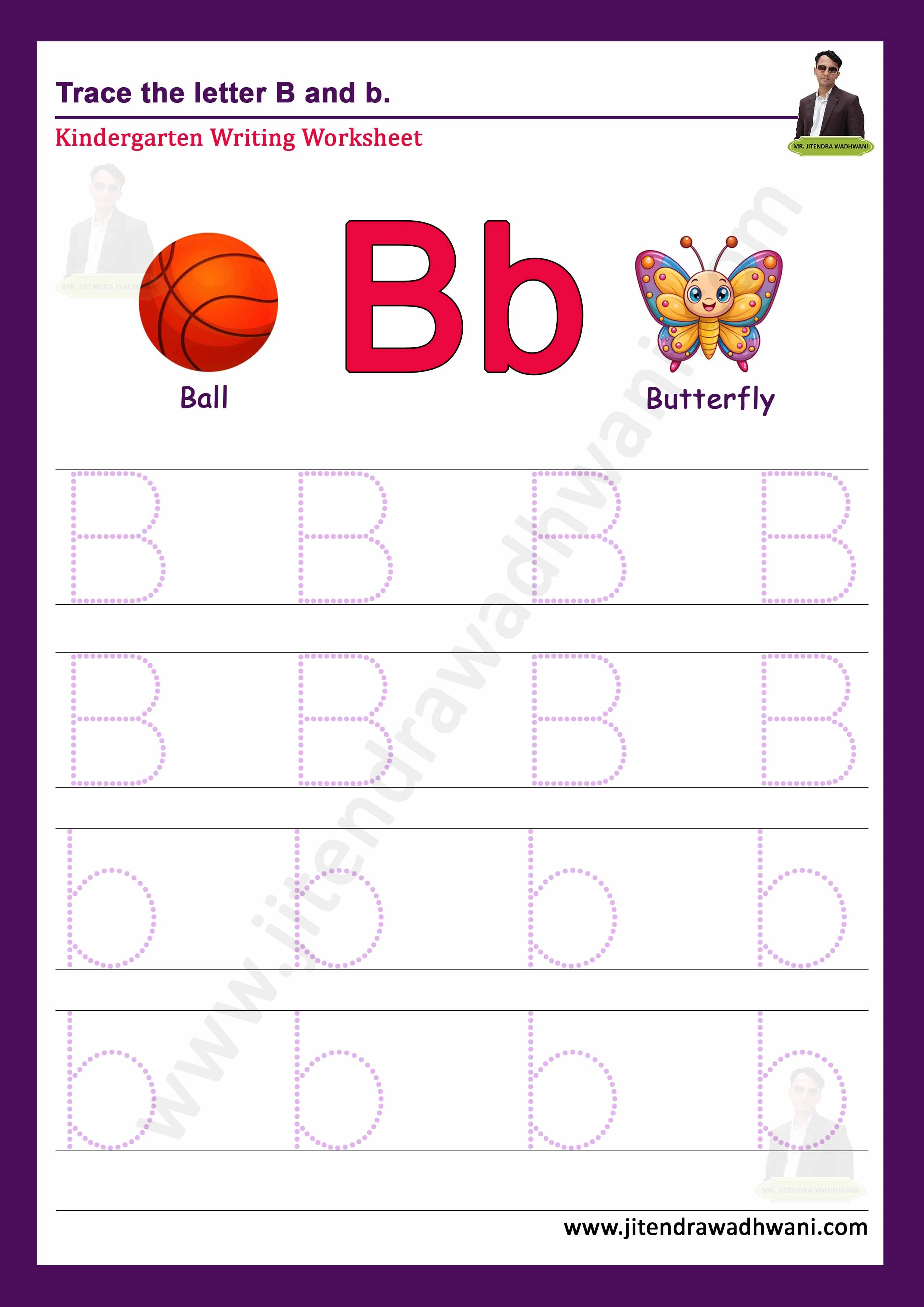 English letter B Tracing Worksheet