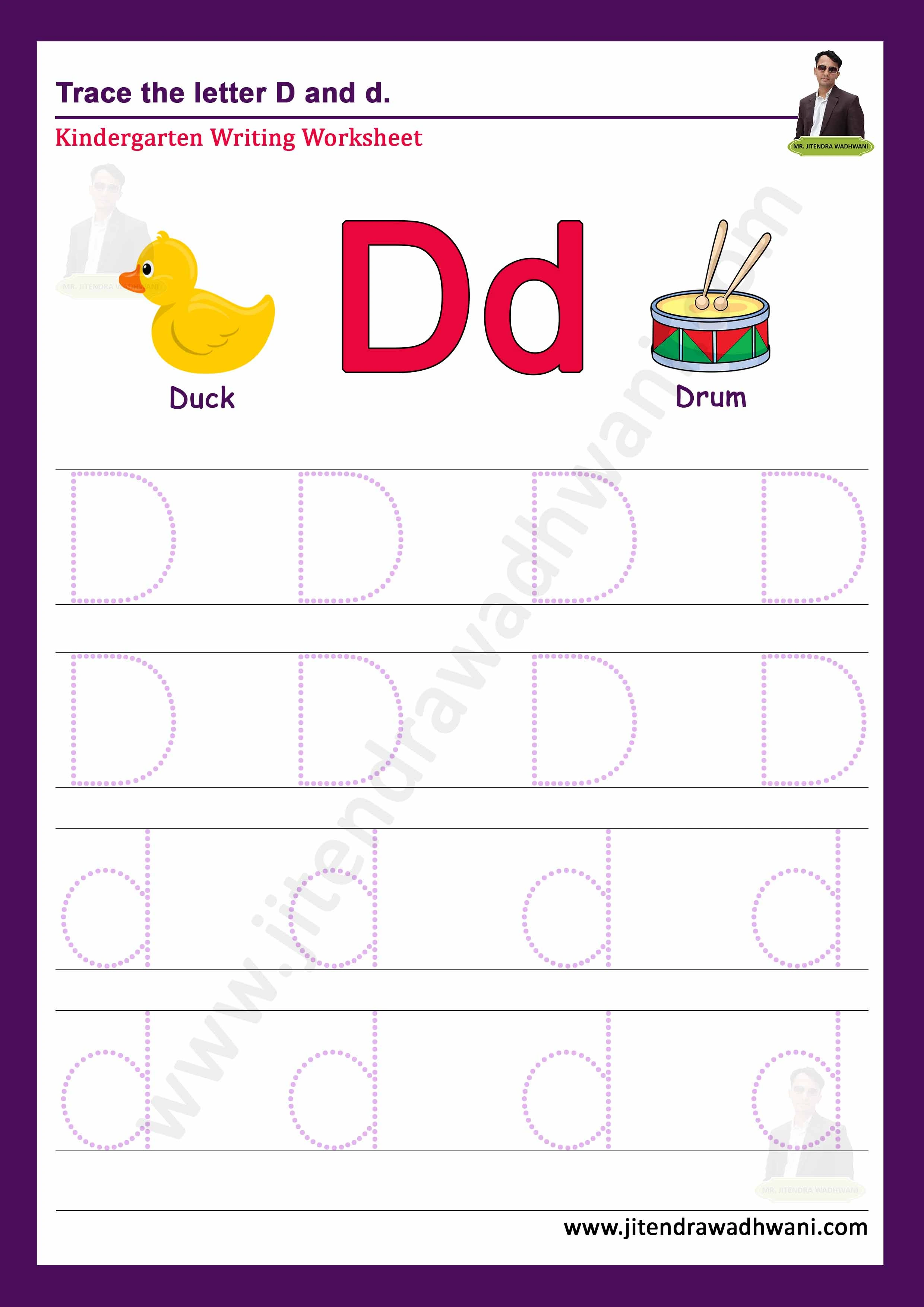 English letter D Tracing Worksheet