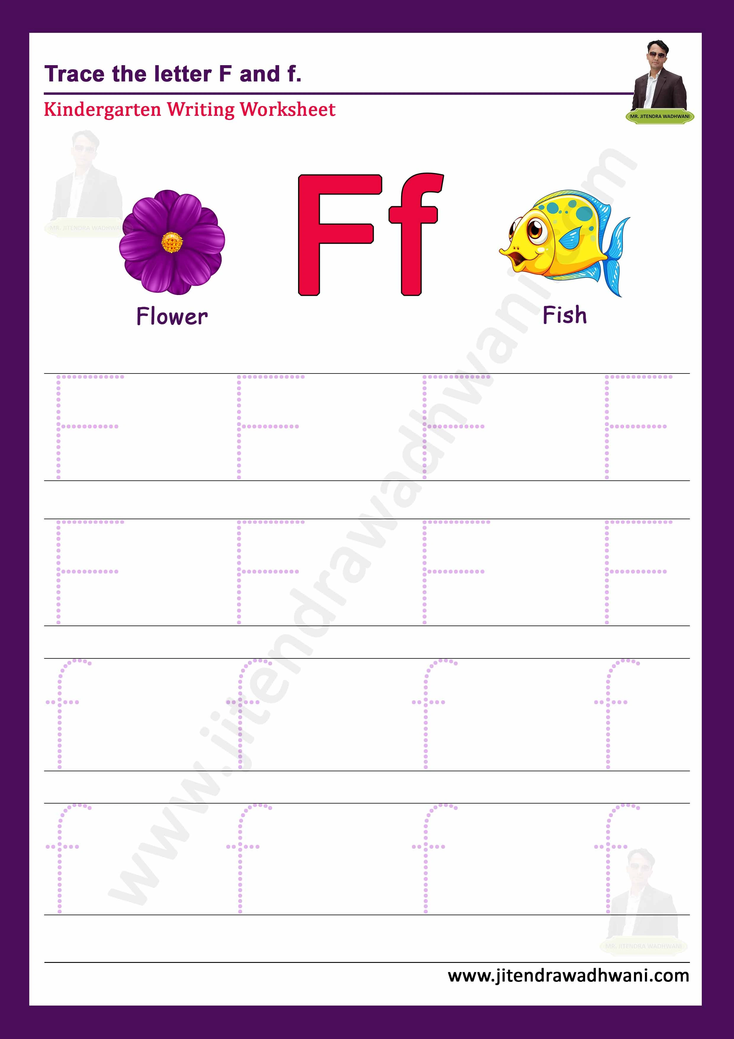 English letter F Tracing Worksheet