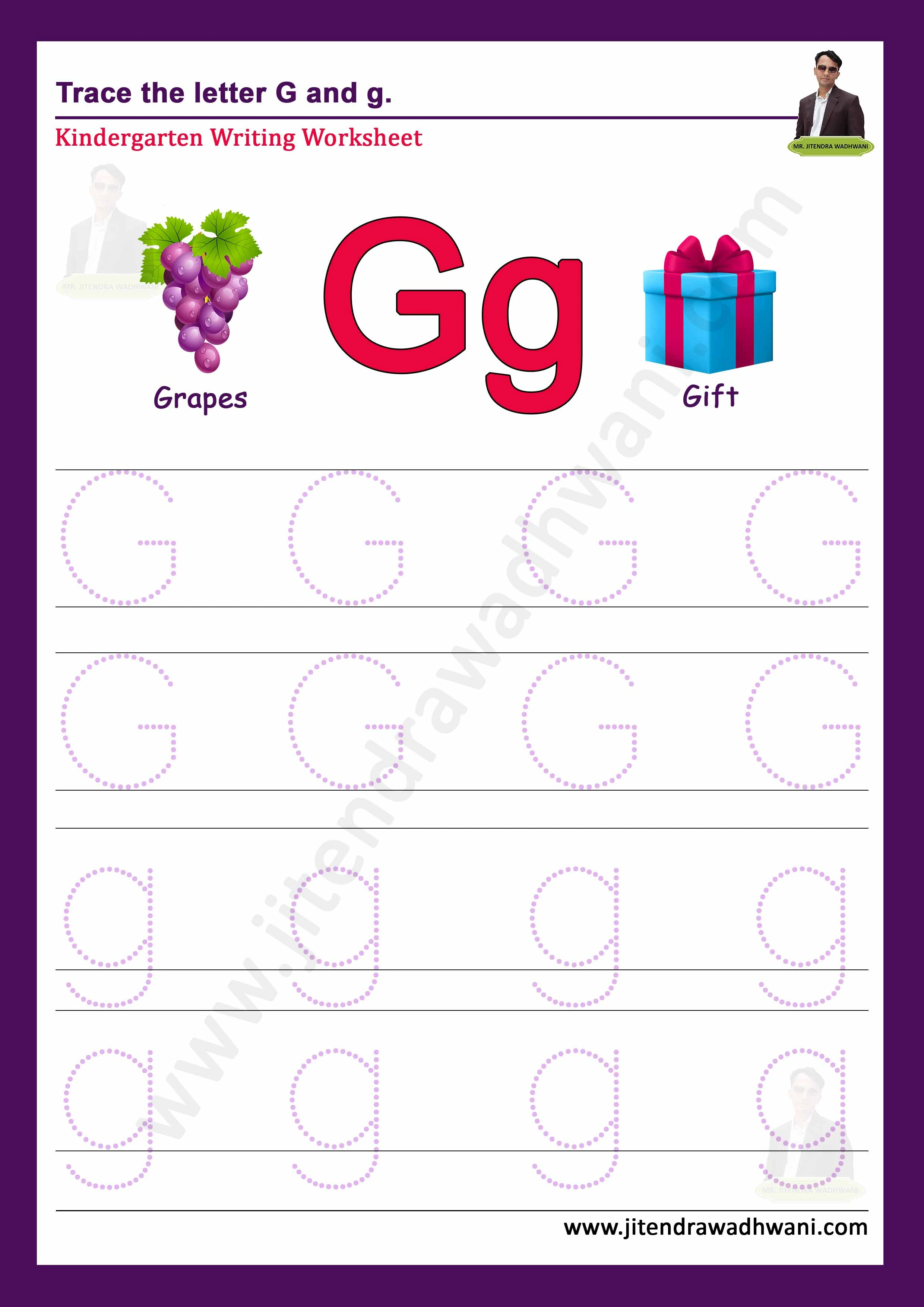 English letter G Tracing Worksheet