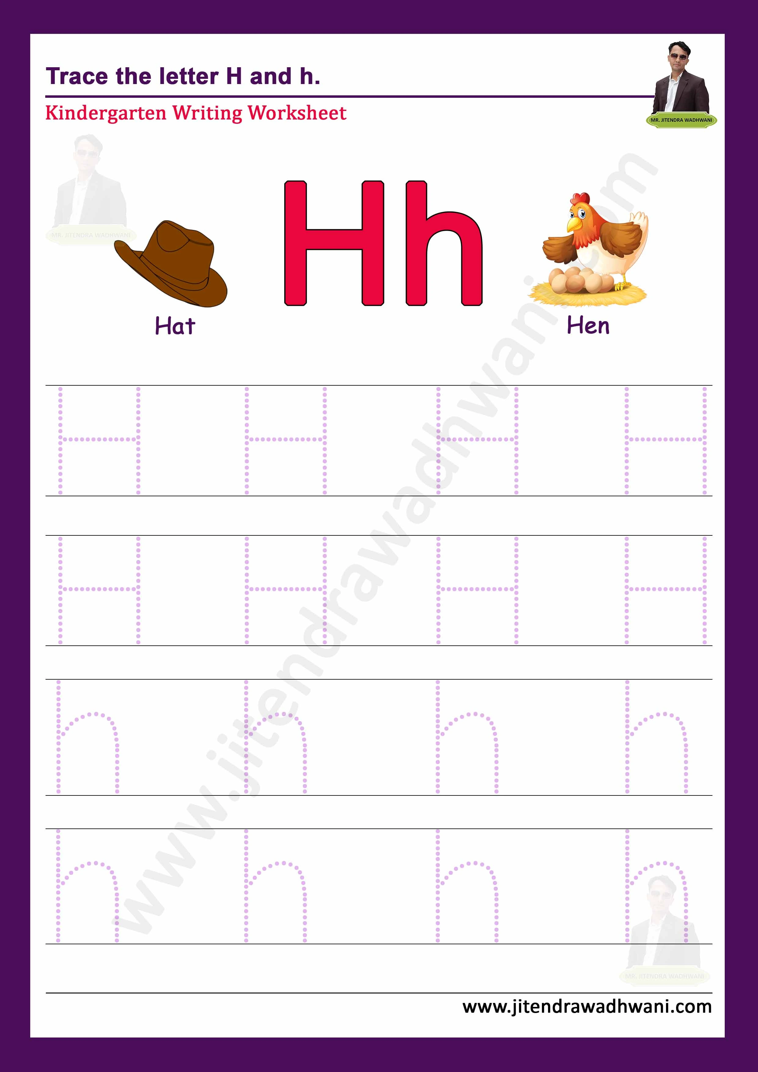 English letter H Tracing Worksheet