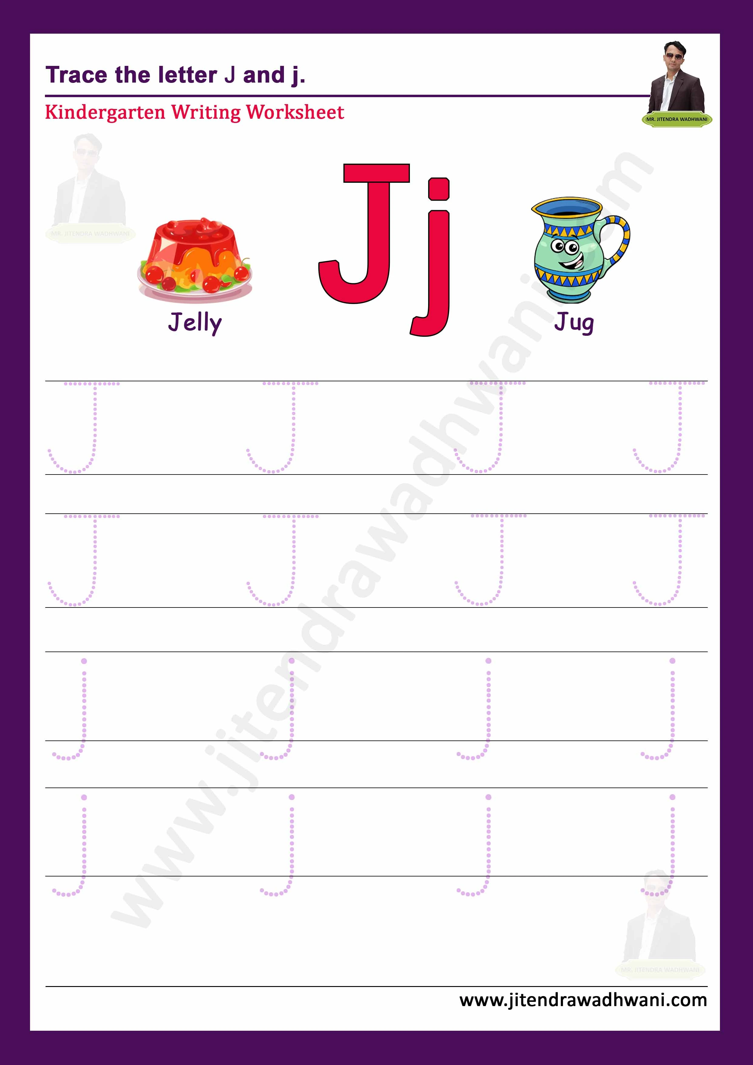 English letter J Tracing Worksheet