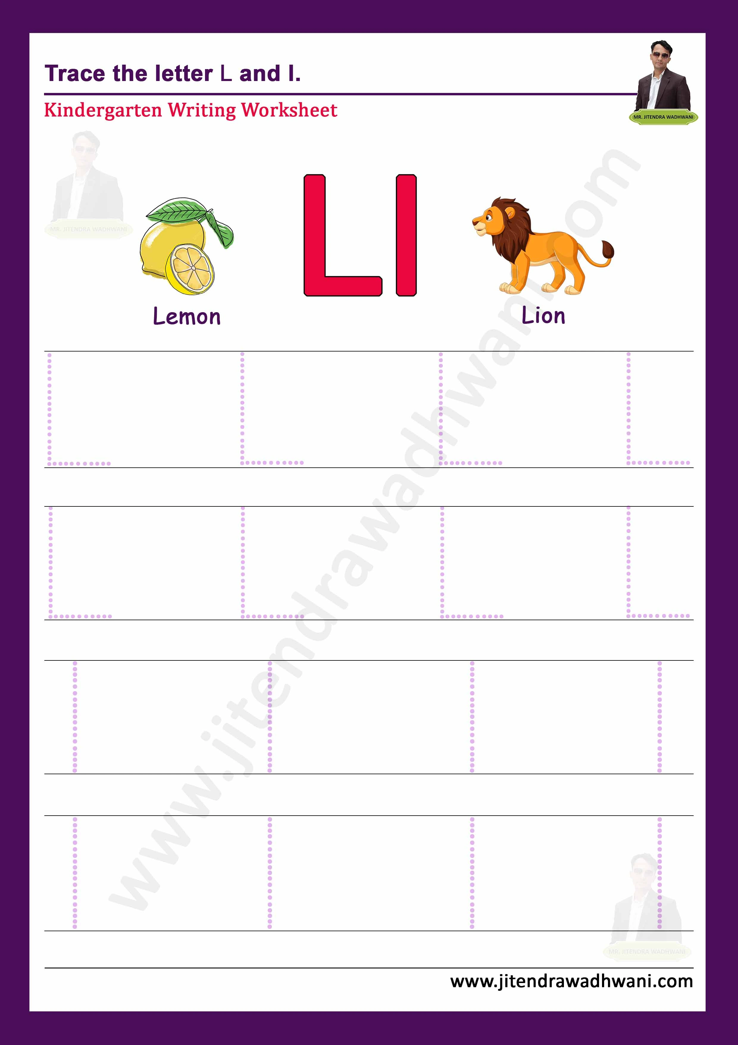 English letter L Tracing Worksheet