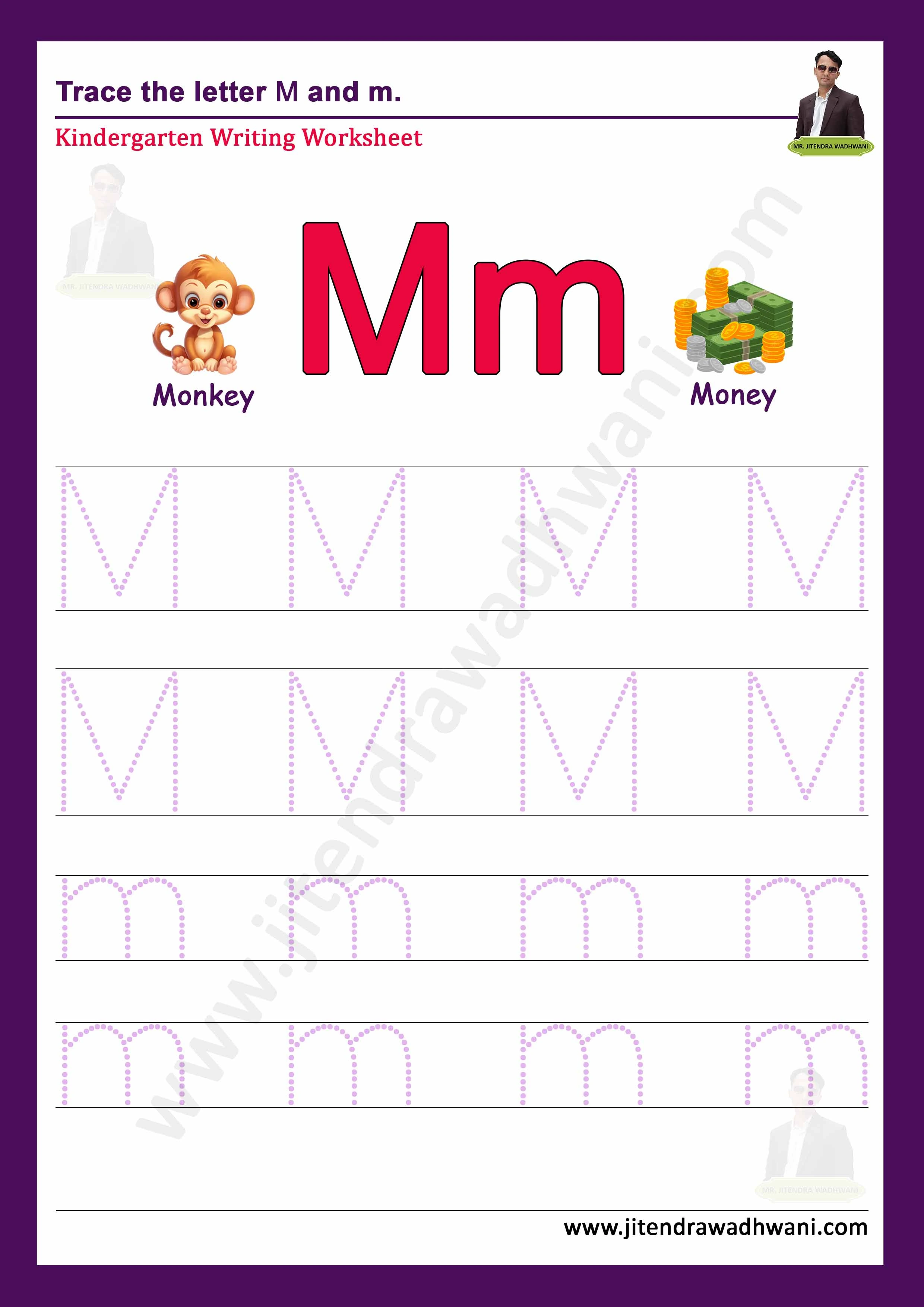 English letter M Tracing Worksheet