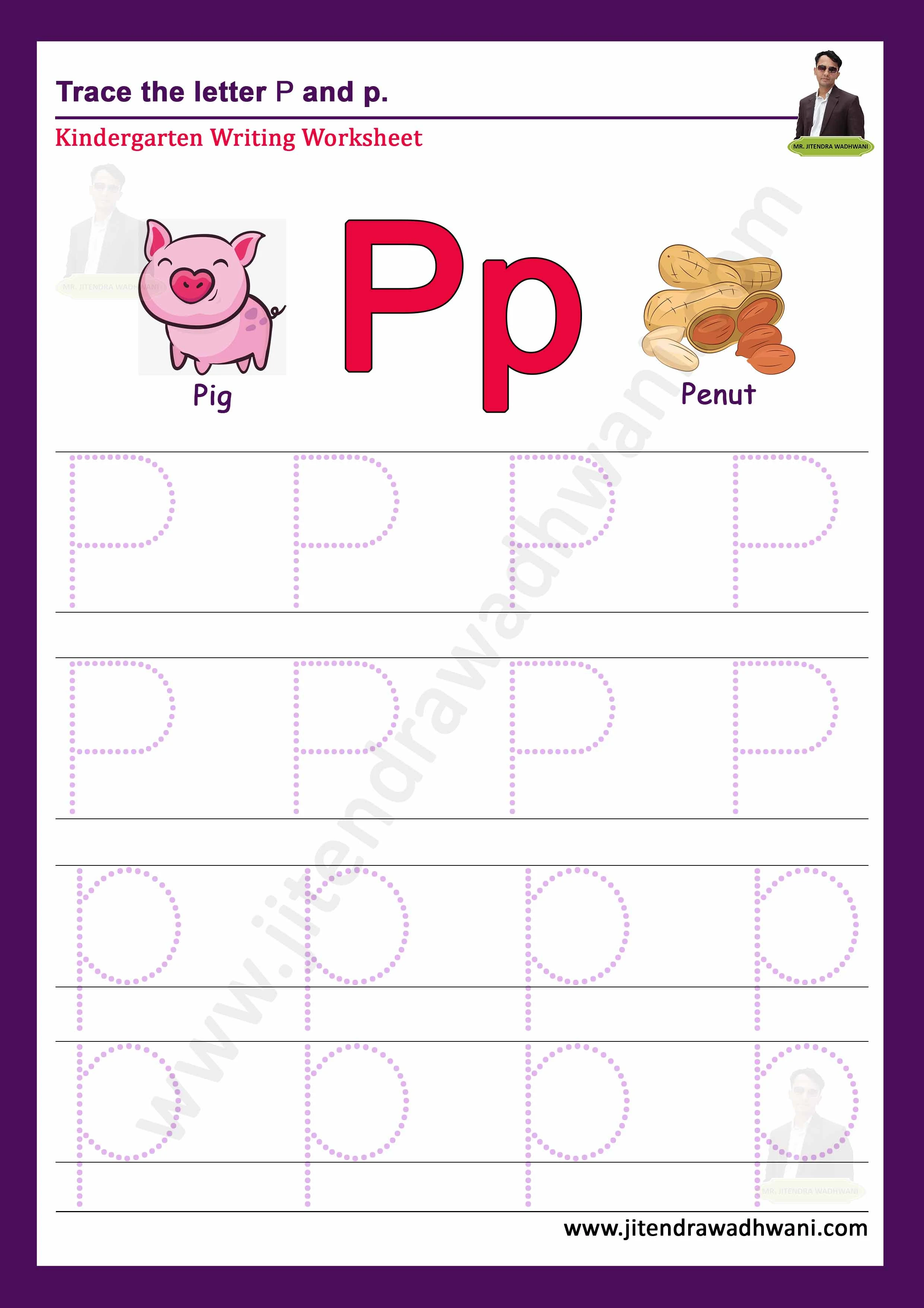 English letter P Tracing Worksheet