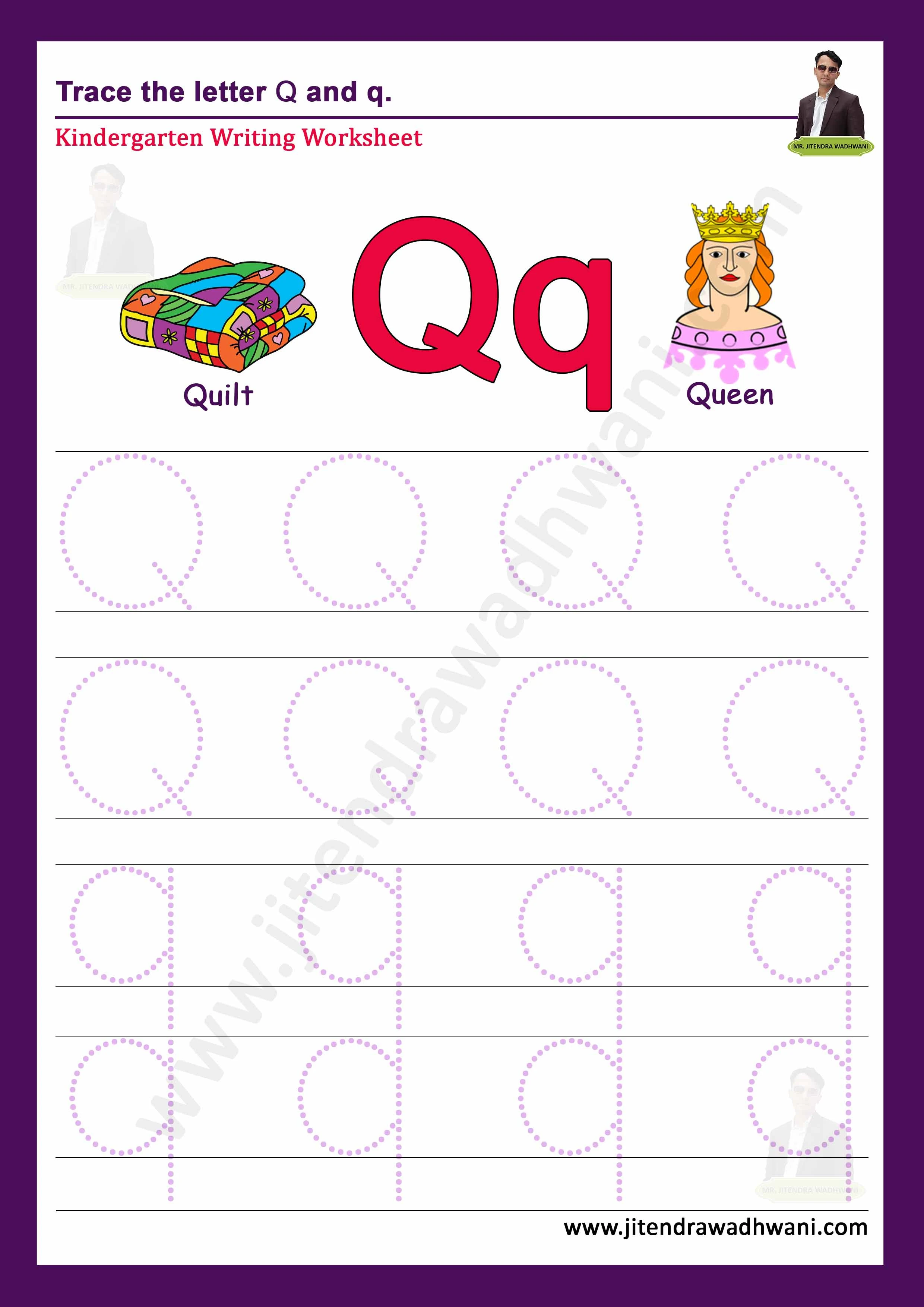 English letter Q Tracing Worksheet