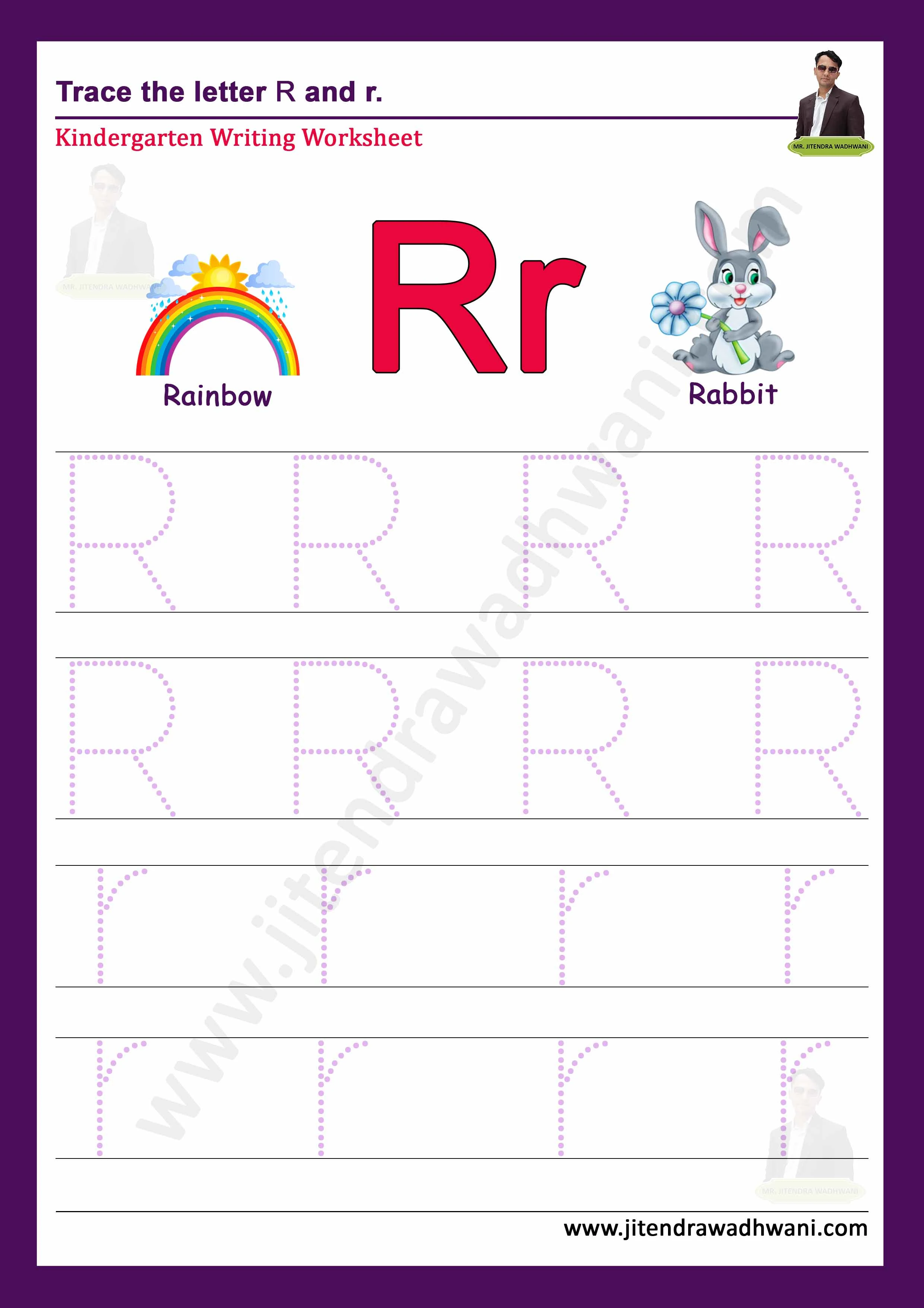 English letter R Tracing Worksheet