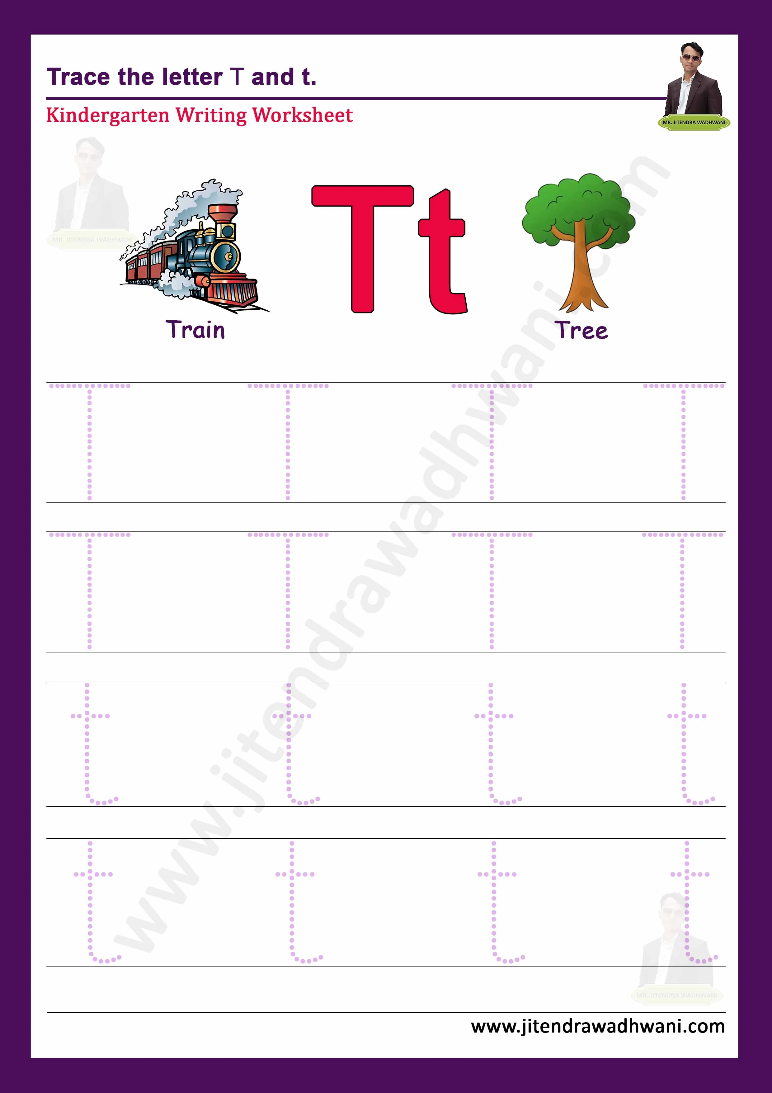 English letter T Tracing Worksheet