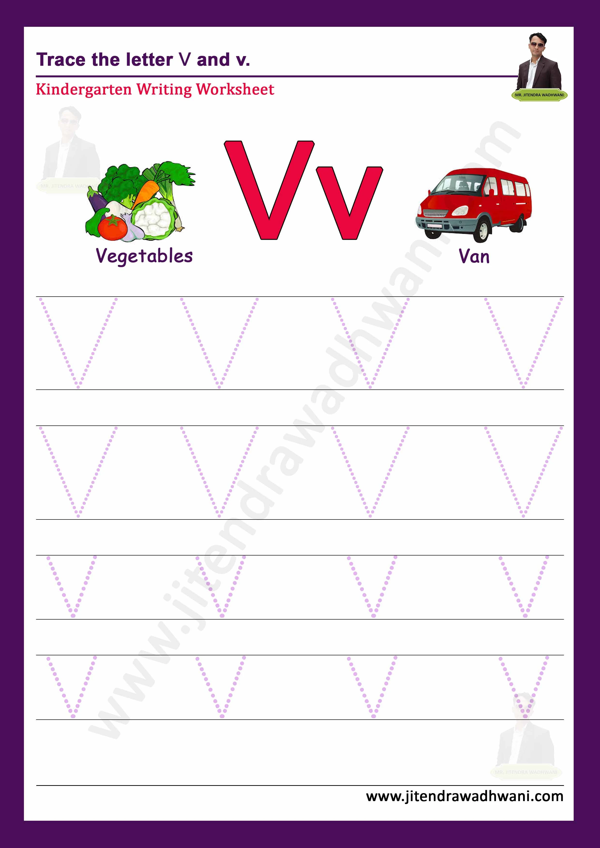 English letter V Tracing Worksheet