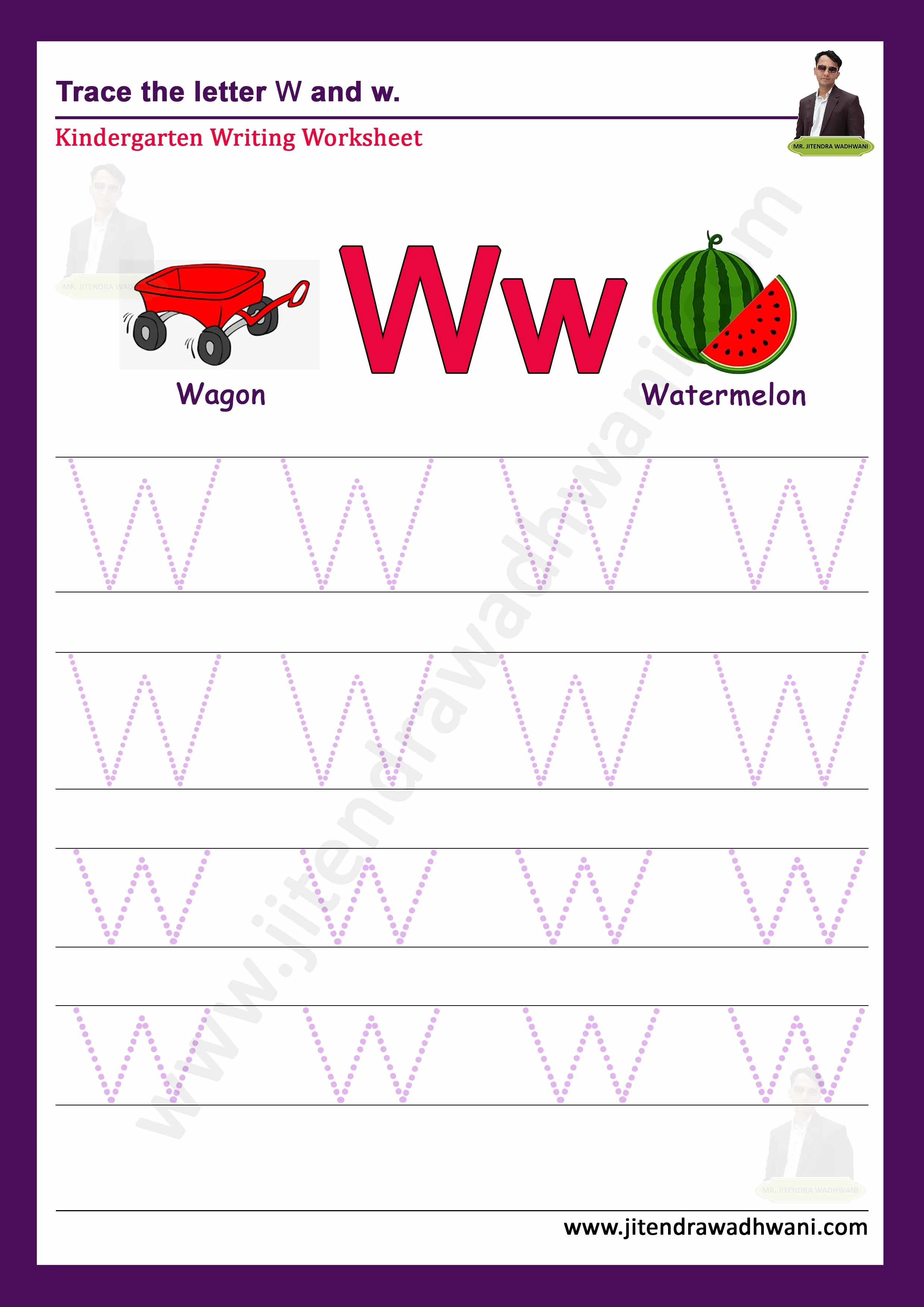 English letter W Tracing Worksheet