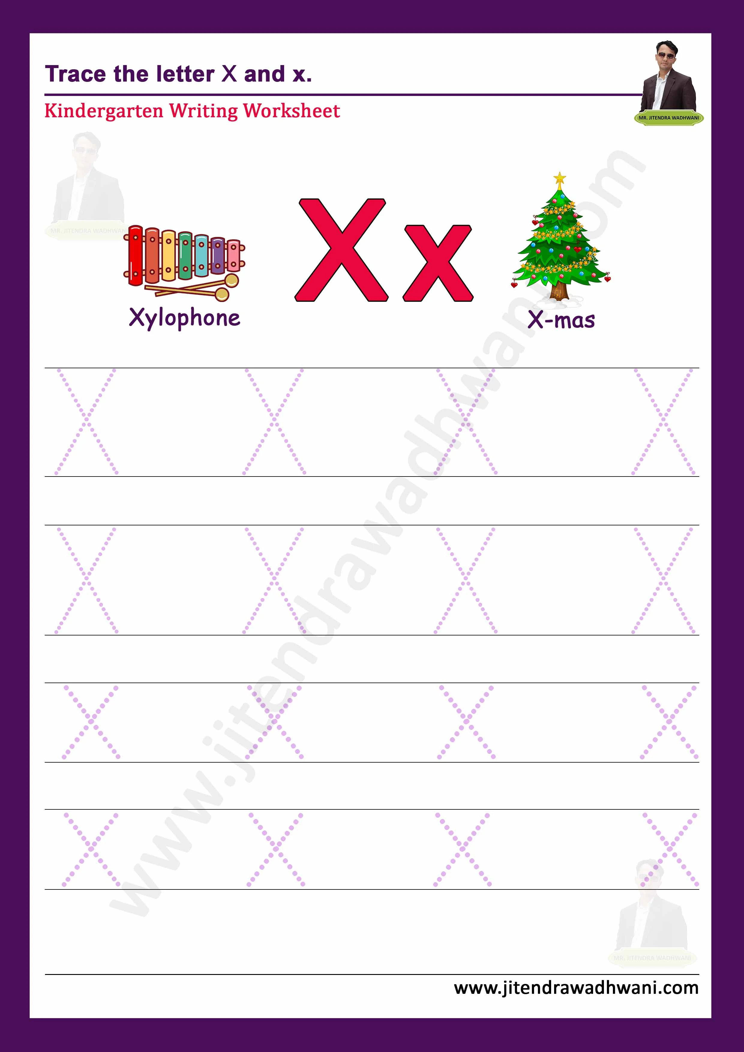 English letter X Tracing Worksheet