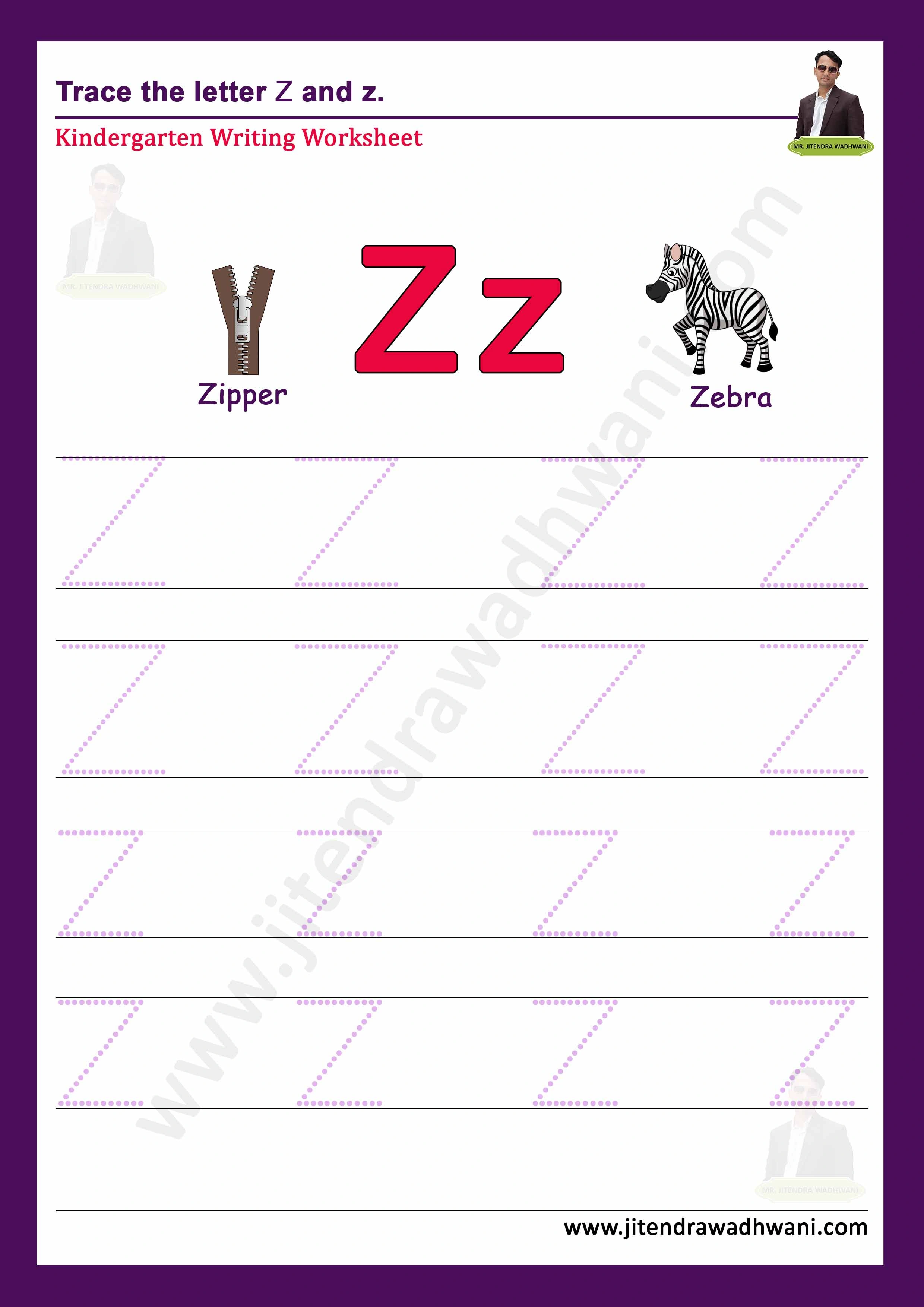 English letter Z Tracing Worksheet