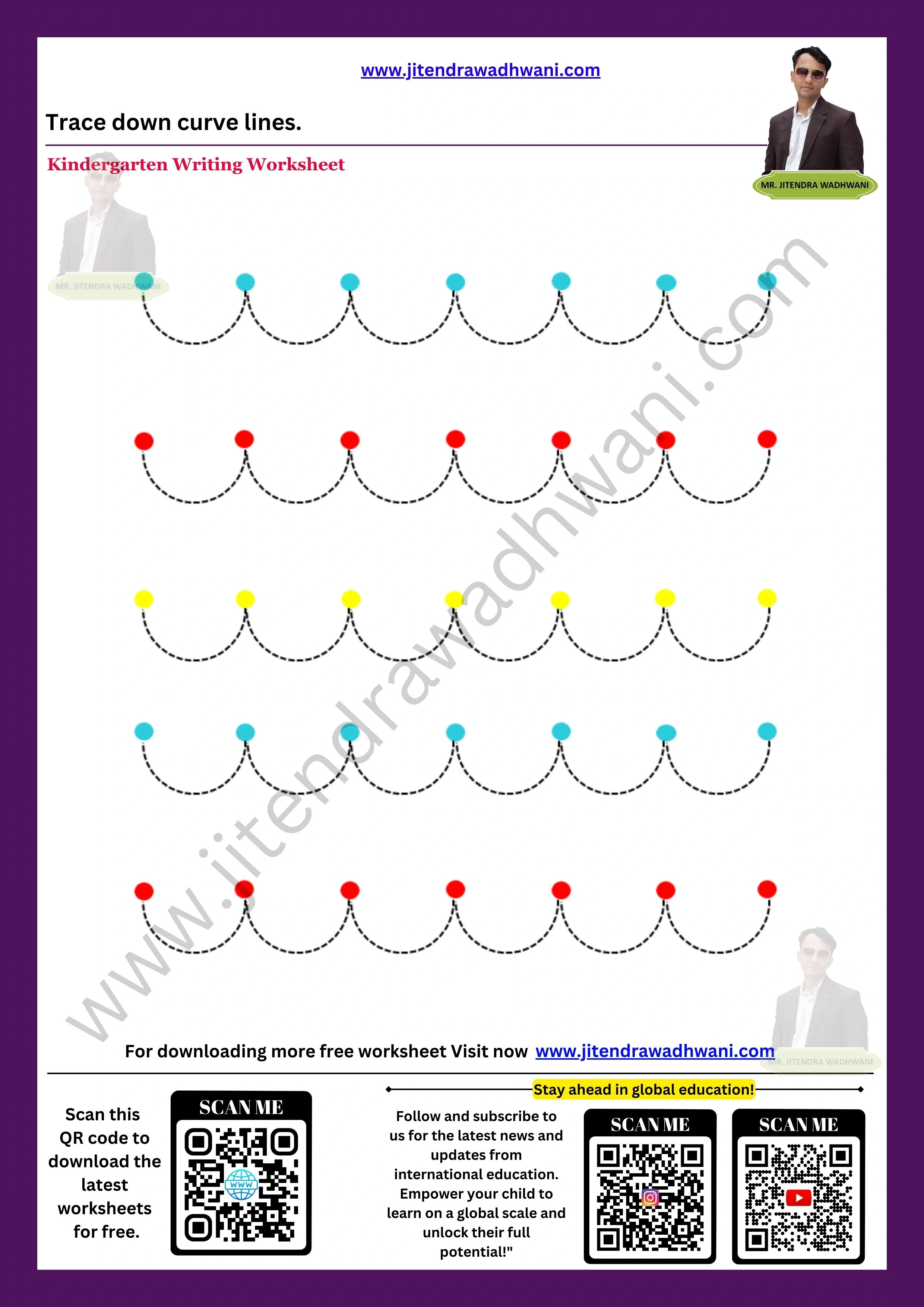 Pattern Tracing Down Curve Lines Worksheet 