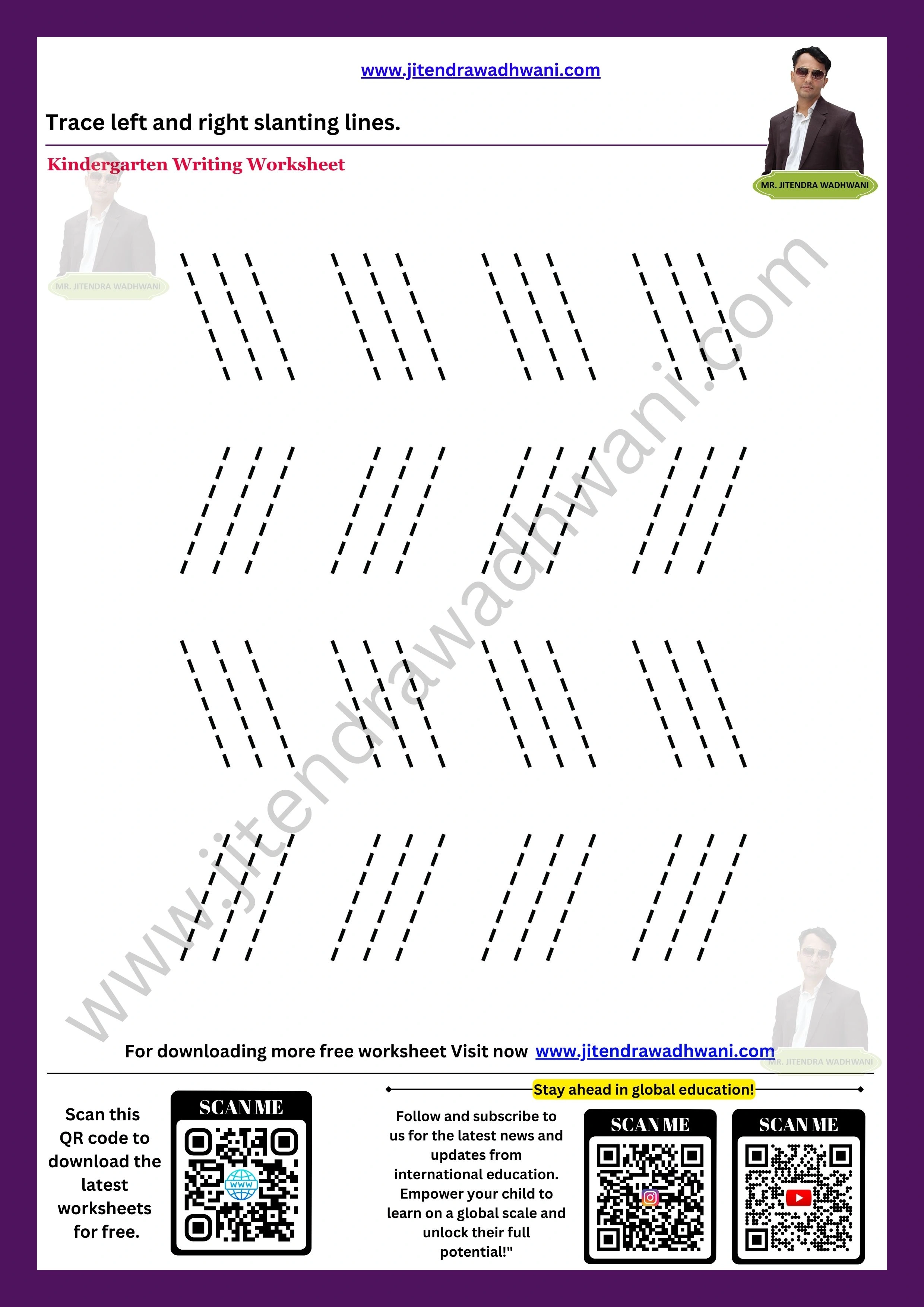 Pattern Tracing left and right Slanting Lines Worksheet