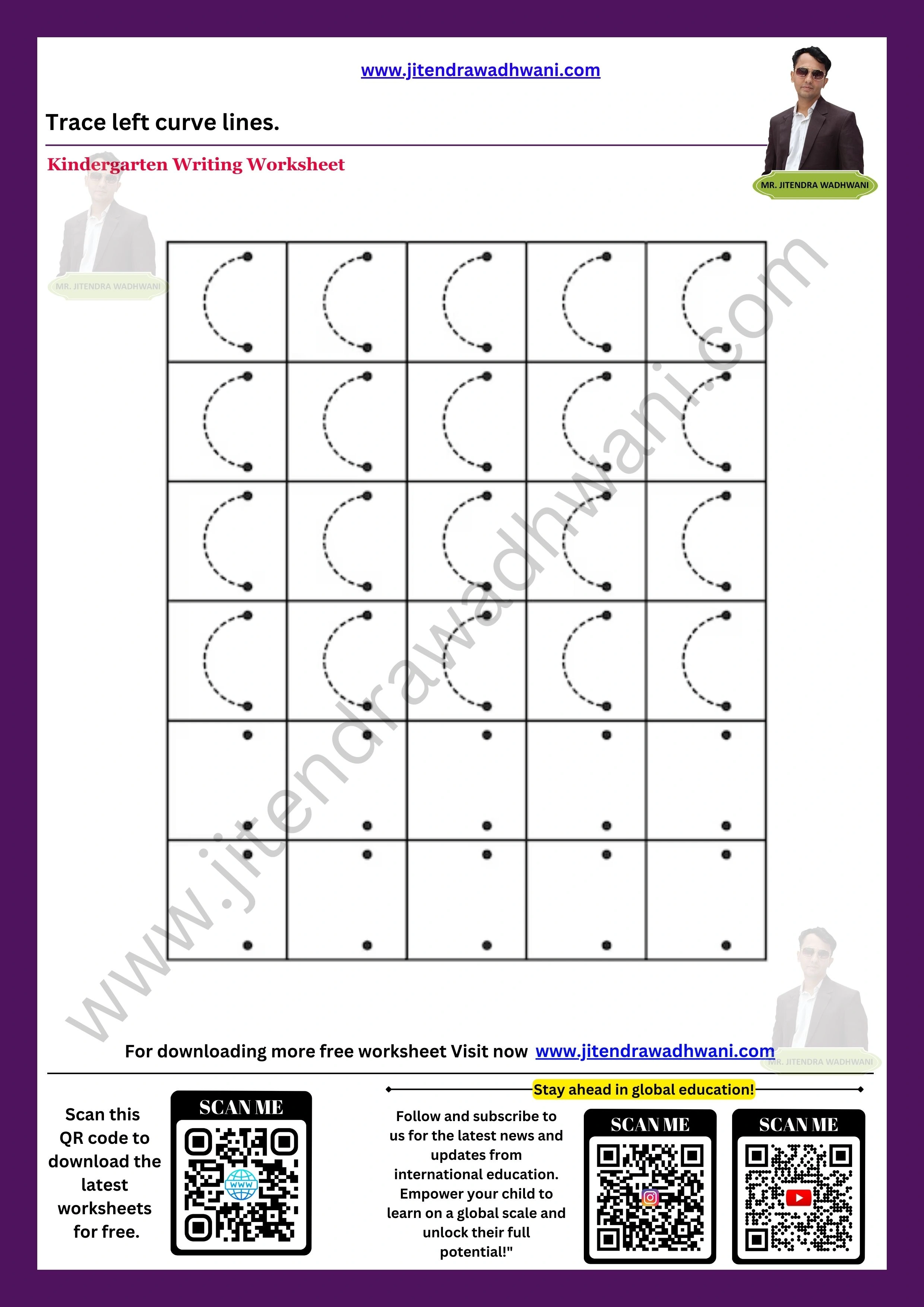 Pattern Tracing Left Curve Lines Worksheet