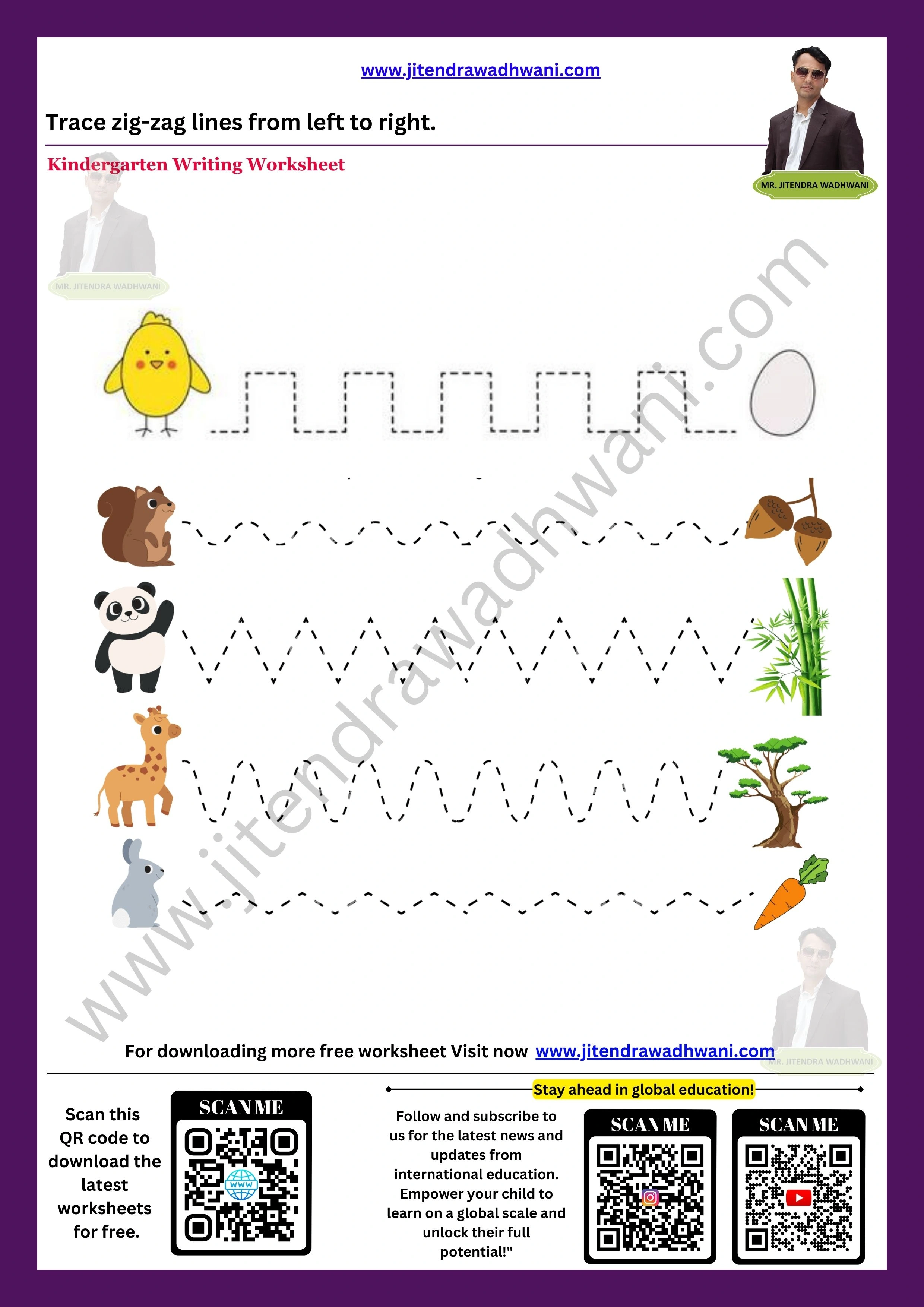 Pattern Tracing Zig Zag lines Worksheet 