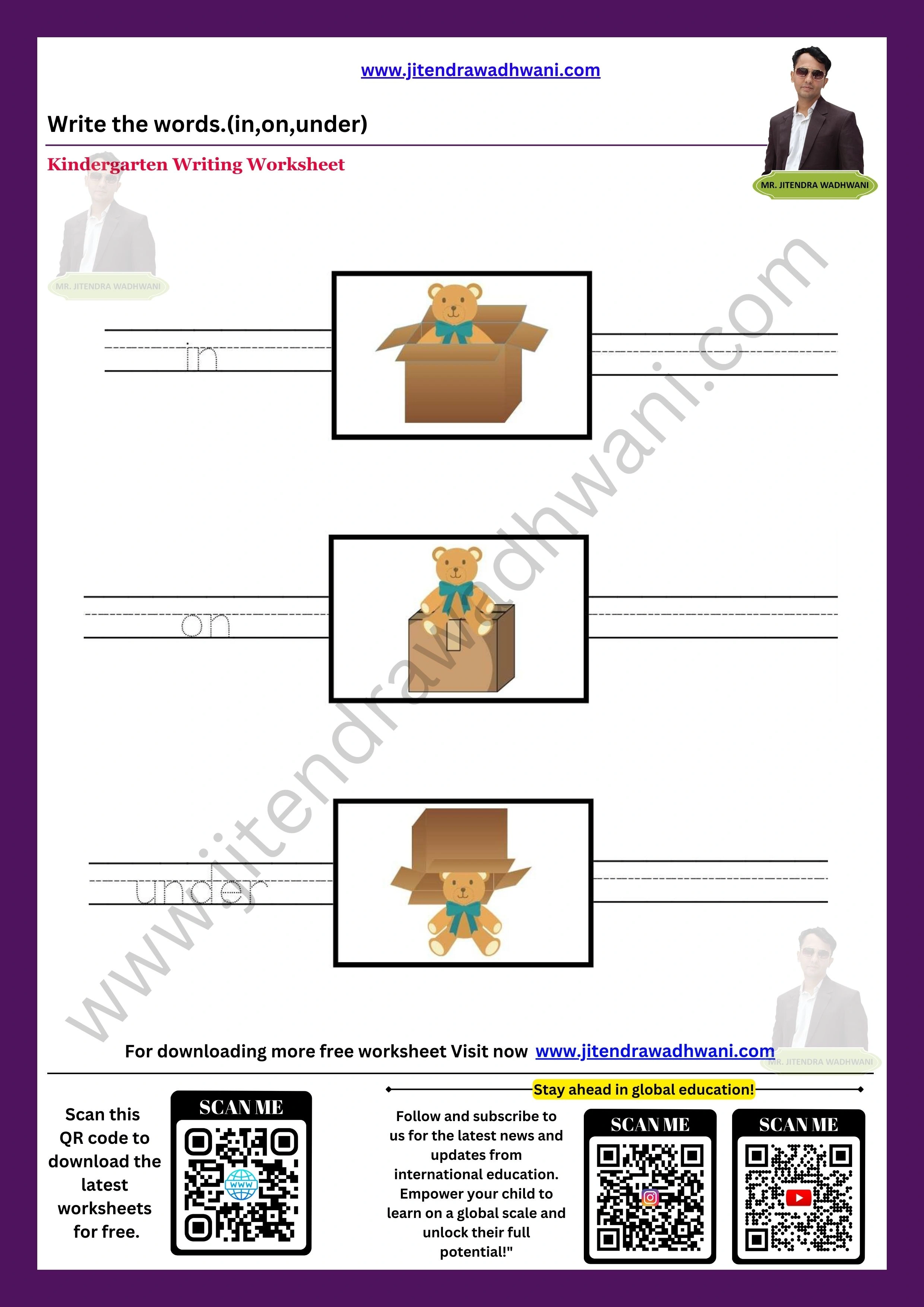 English Prepositions In/On/Under Worksheet 3