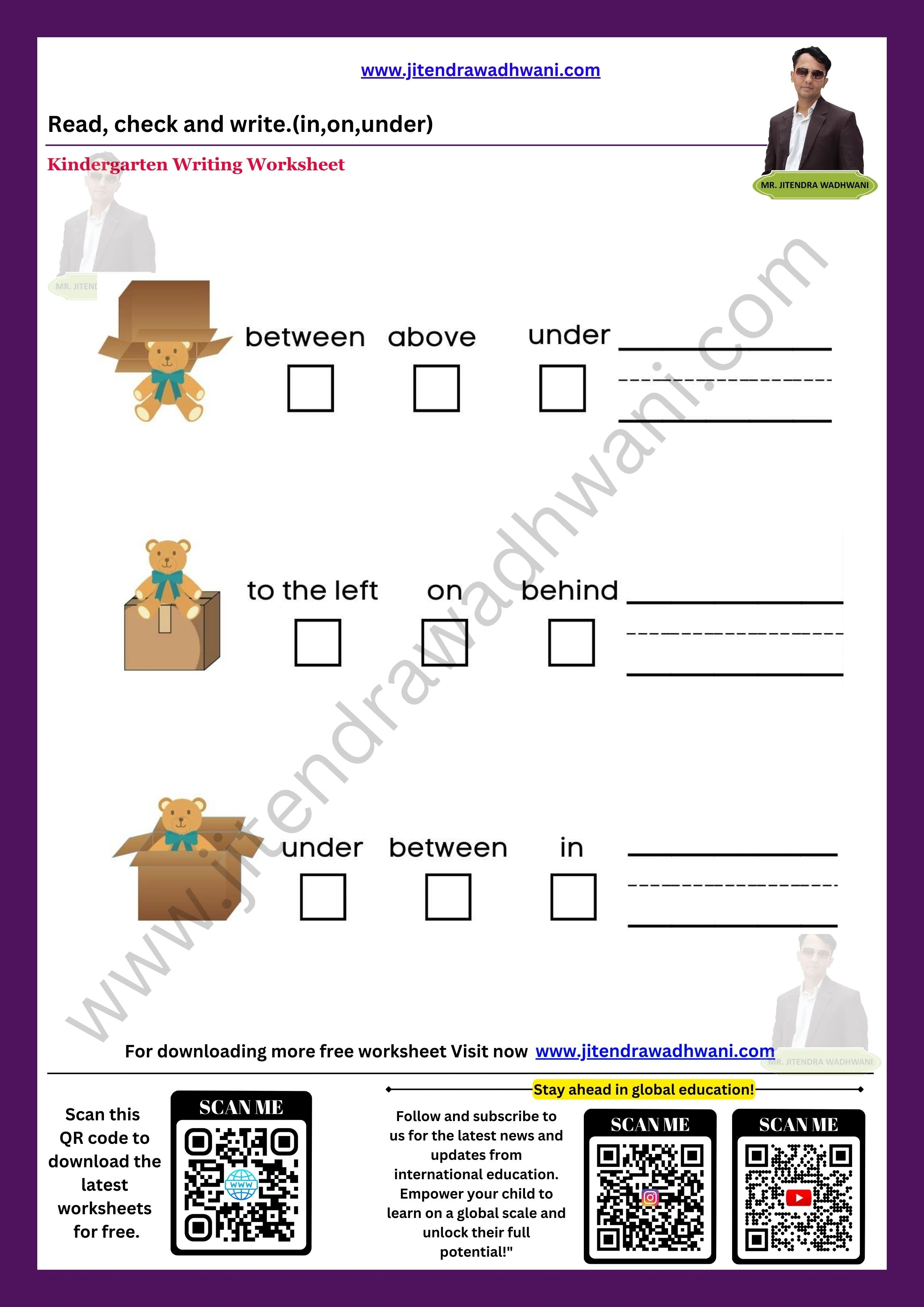 English Prepositions In/On/Under Worksheet 4