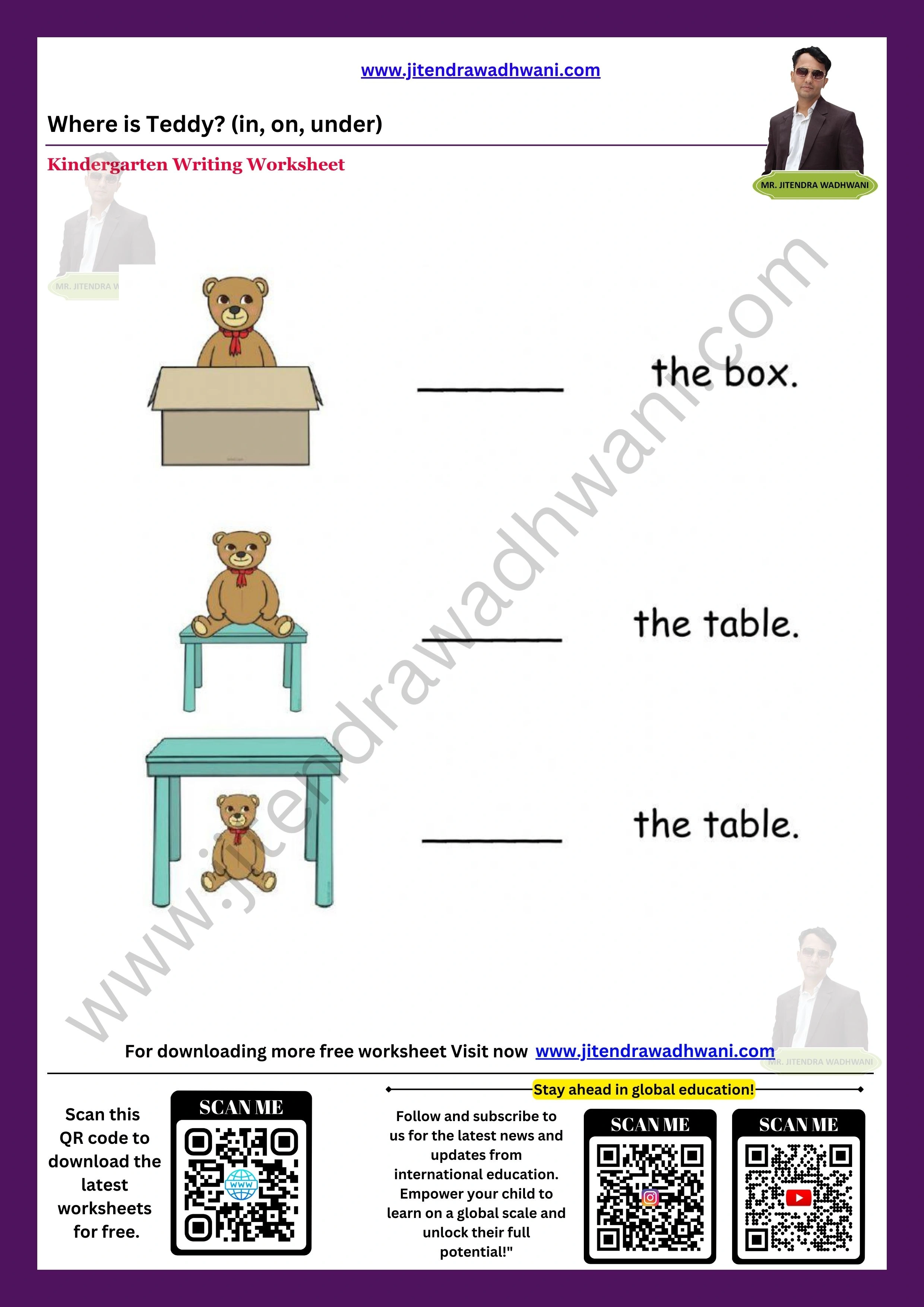 English Prepositions In/On/Under Worksheet 5