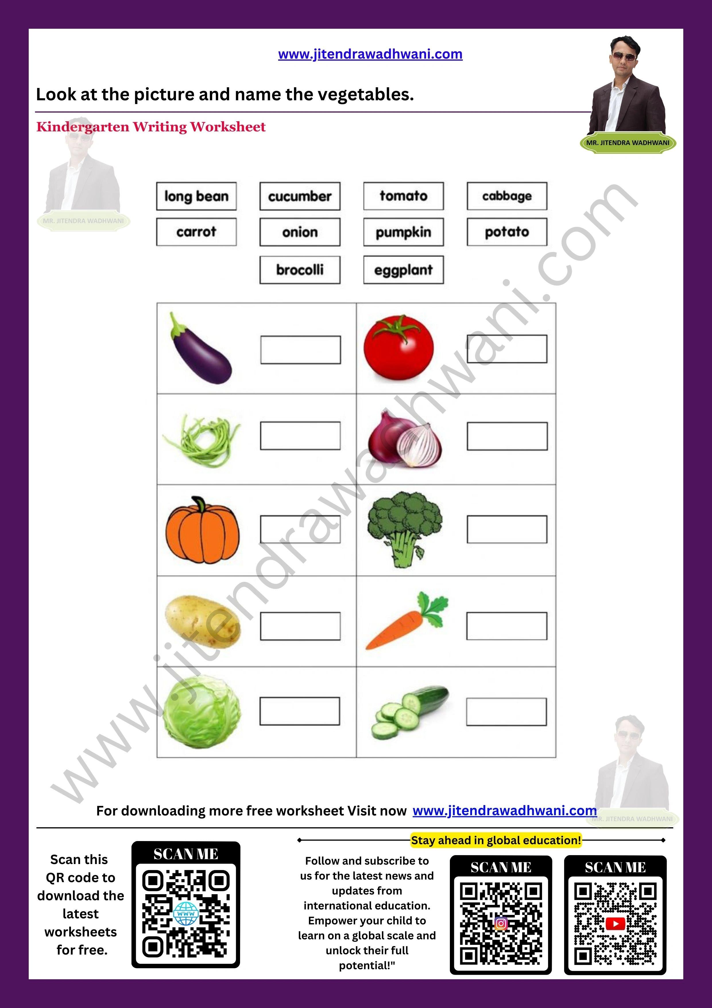 English Vegetable Names Worksheet 2